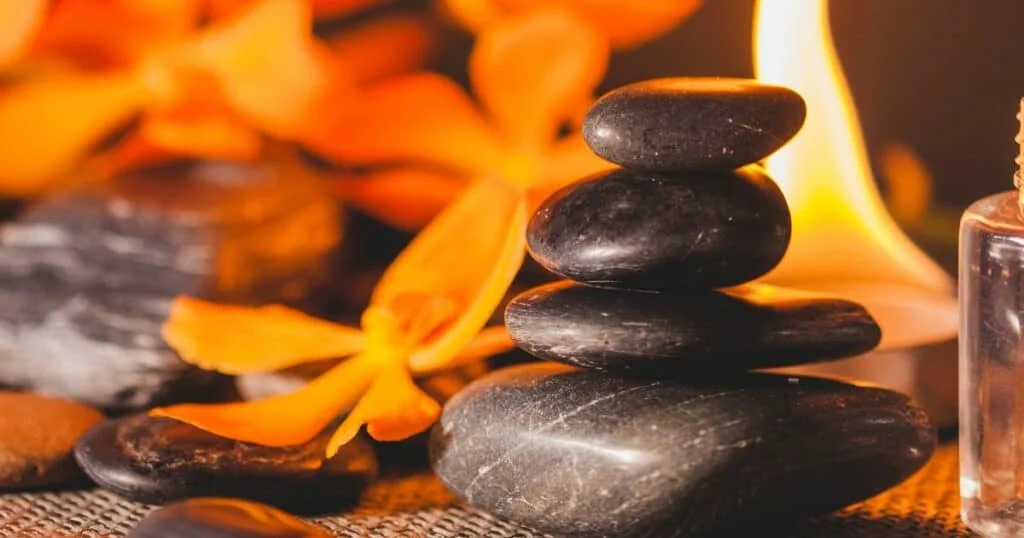 a picture with stones and fire representing ayurveda